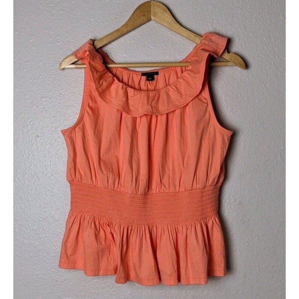 Ann Taylor Peach Ruffle Sleeveless Blouse Small